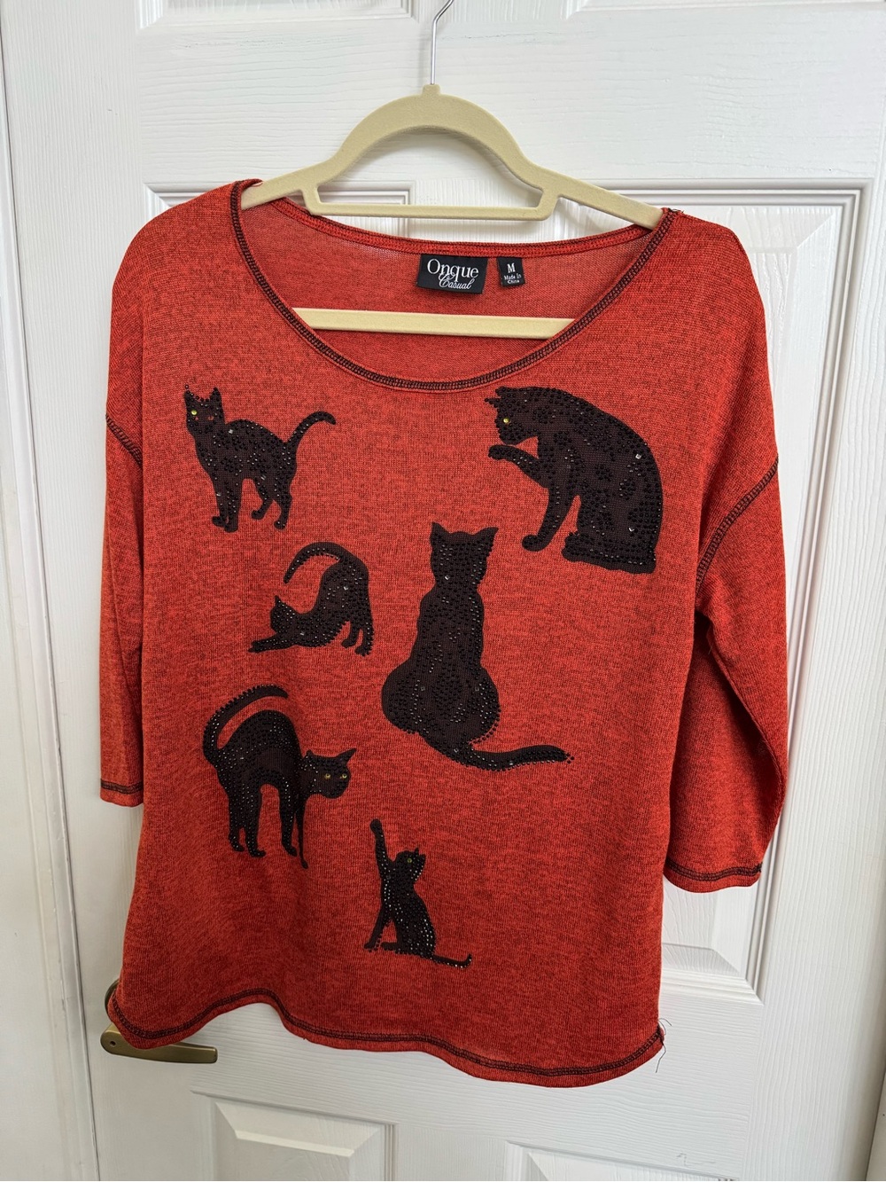Black Cat Graphic Red Sweater Top